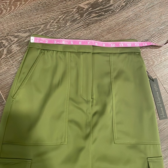 🌿Nwt House of Harlow 1960 plant green satin cargo pocket skirt slit midi XS - Picture 9 of 14